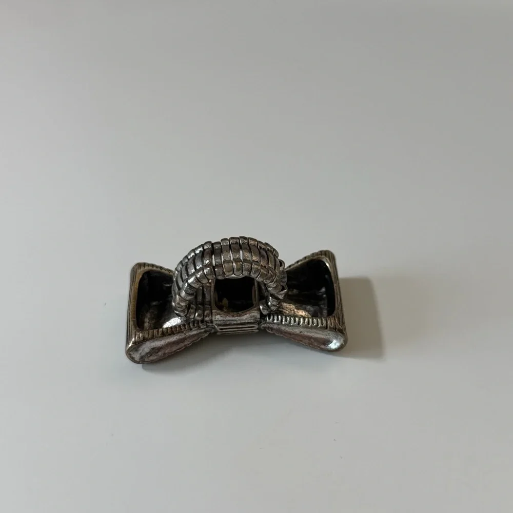 Silver Tone Bow Statement Ring – Adjustable Stretch Band - Picture 6 of 6